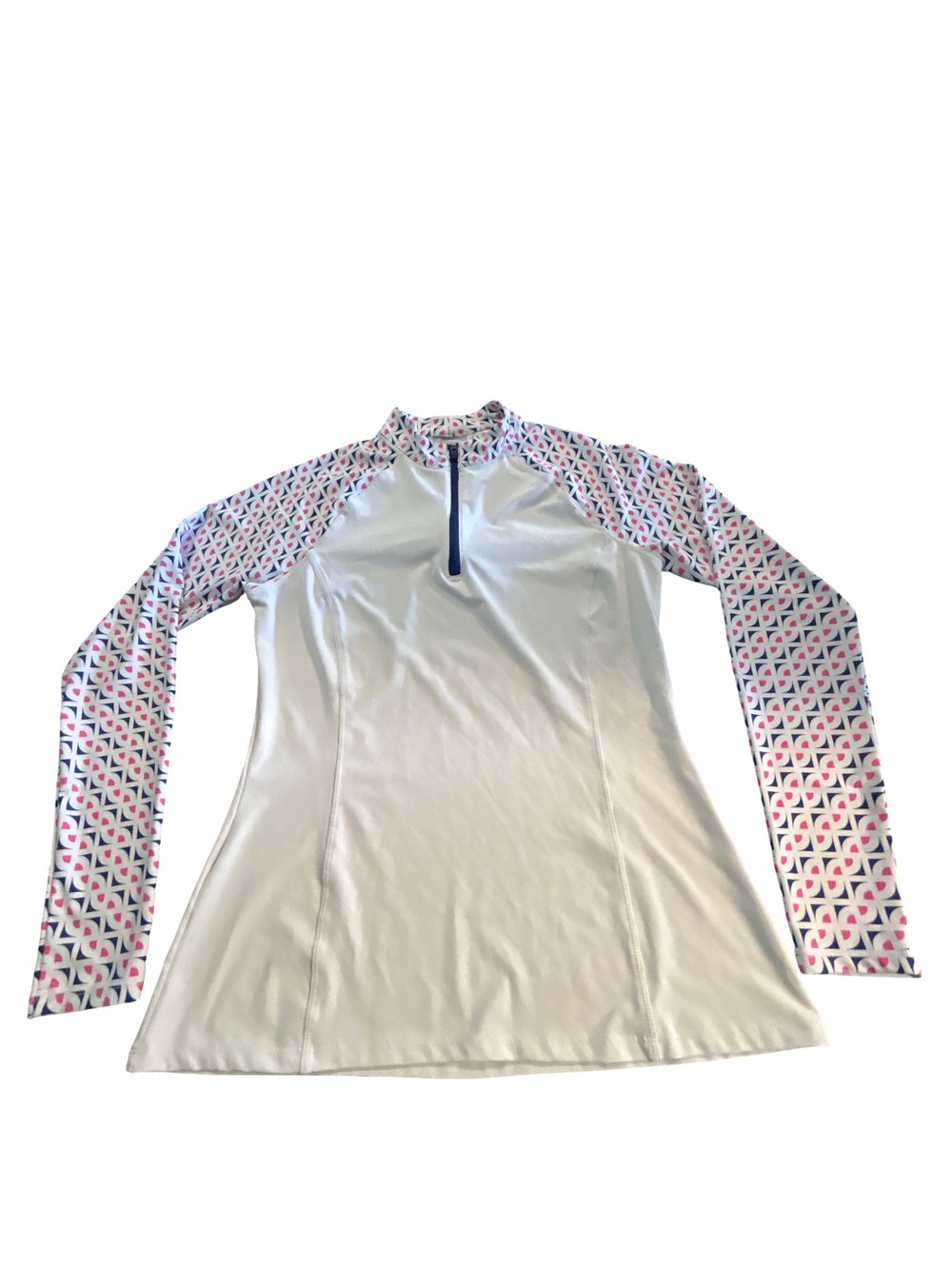 Kyodan Golf 1/4 Zip Pullover Long Sleeve Top Geometric Print White Pink Navy P/S